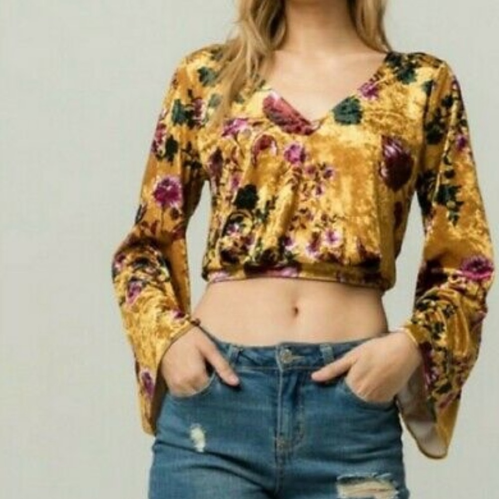 Patron of Peace Golden Floral Velvet Top